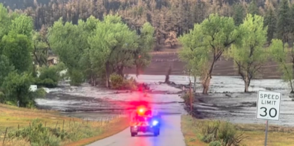 Heavy rains flood roads and bring new evacuation fears for Aspen Acres Fire burn areas