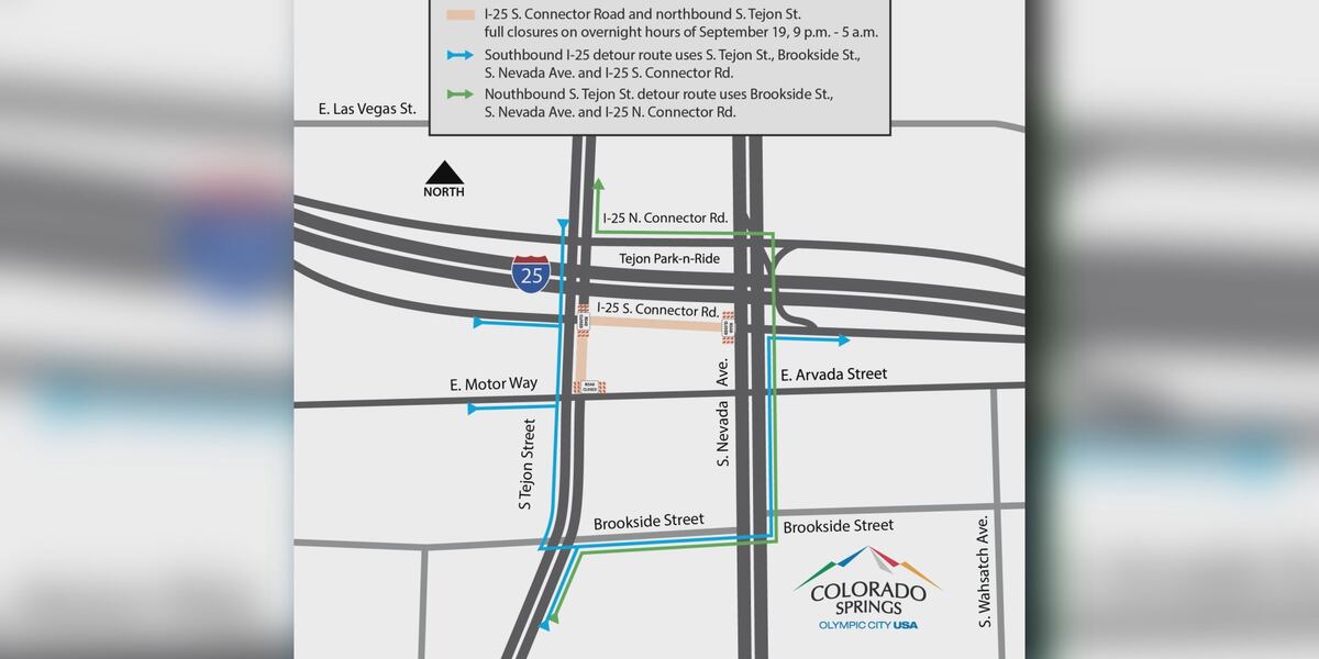 Colorado Springs announces closures at I25 and Tejon Thursday night