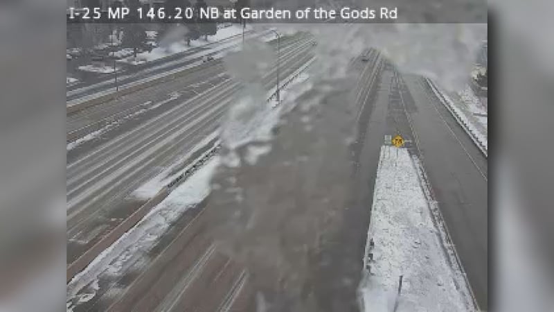A CDOT camera show I-25 at the Garden of the Gods exit as of 8:10 a.m. Sunday, March 15.