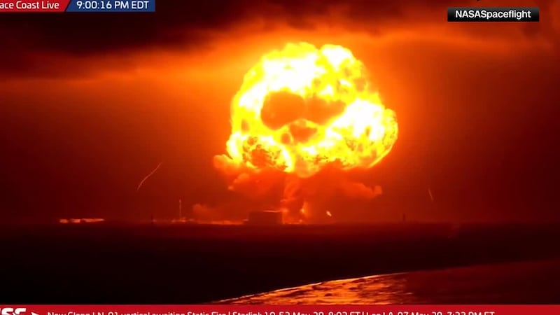 A Blue Origin rocket exploded on the launch pad during a test. Source: NASASpaceflight via CNN