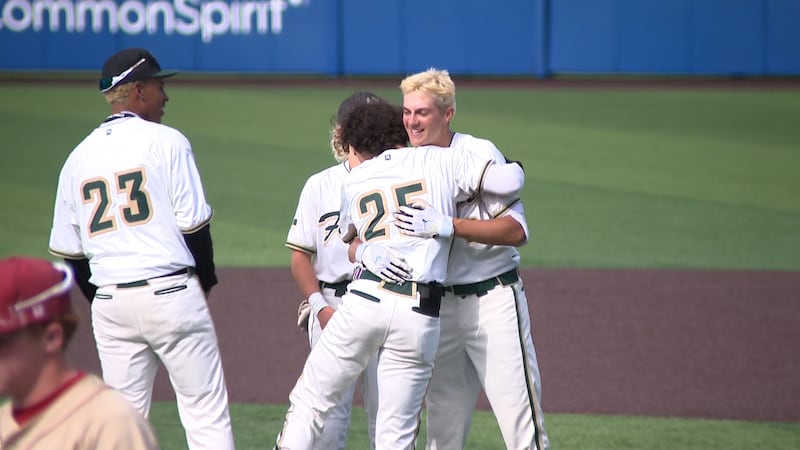 Falcon baseball celebrates their win over Ponderosa