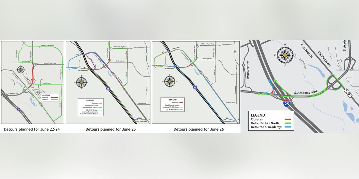 overnight closures on South Academy Boulevard in Colorado Springs