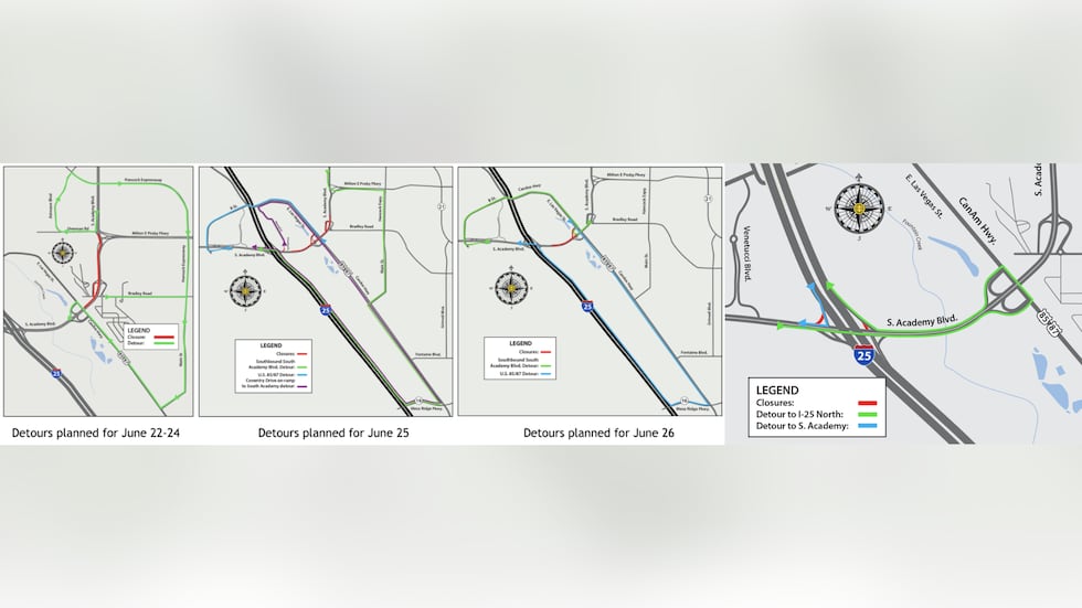 Upcoming overnight closures on South Academy Boulevard in Colorado Springs