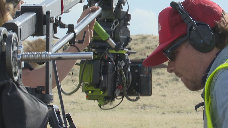 Crew prepare to shoot a scene for the horror film 'Devil in the Trunk' in the plains outside...