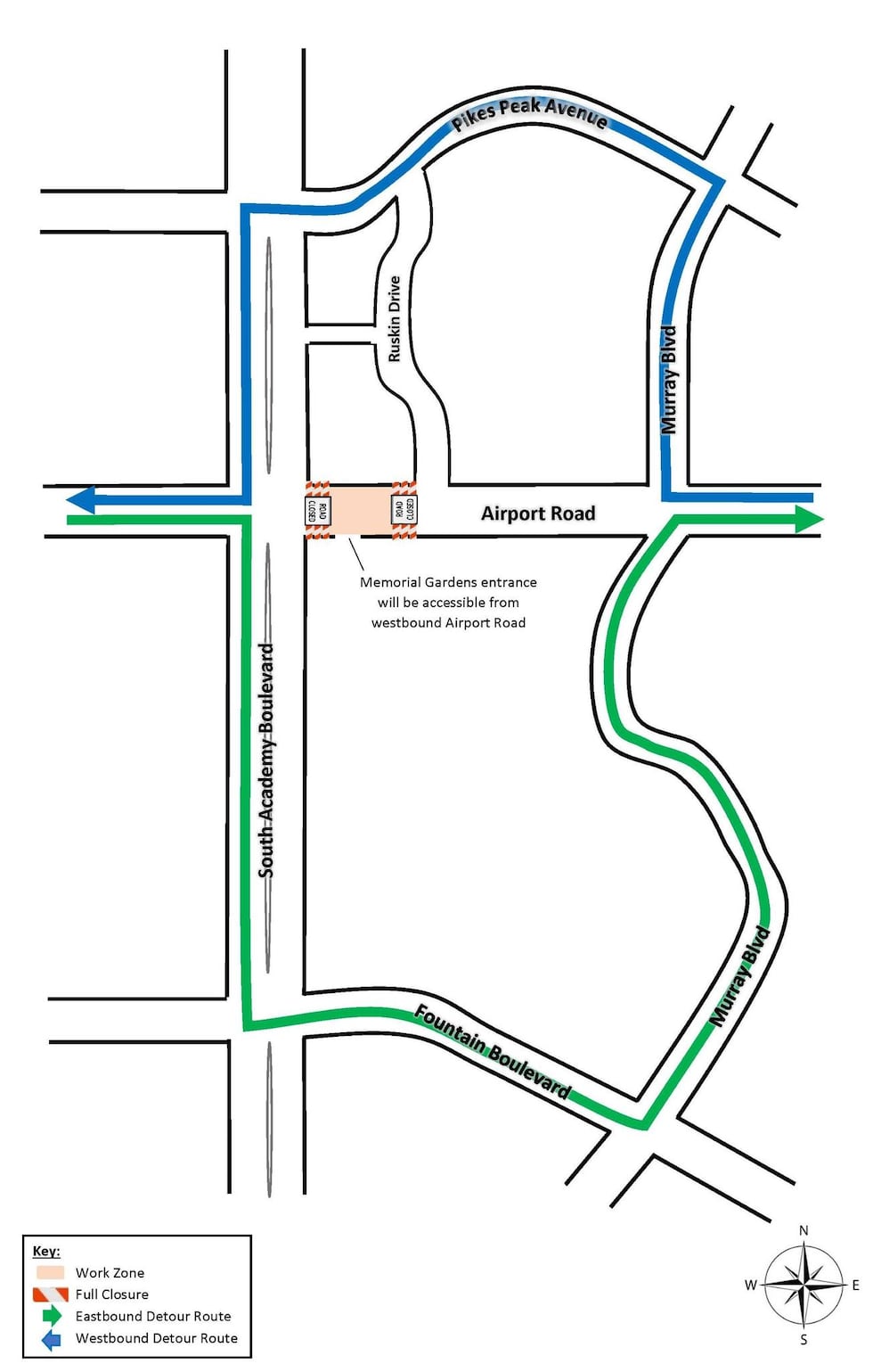 Ruby Rd Airport Rd Airport Road closed east of South Academy until May 9 for utility work