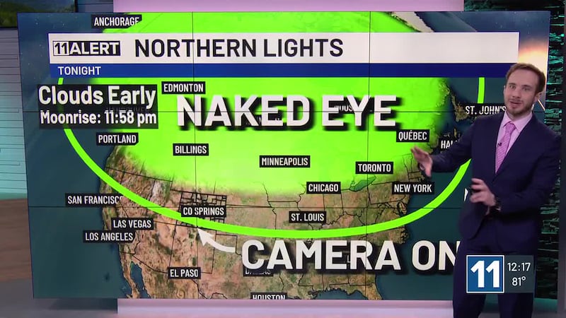 Clouds clear overnight with a chance of seeing the northern lights