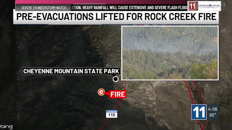 The Rock Creek Fire is burning near Cheyenne Mountain State Park.