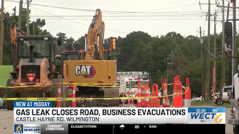 A gas leak is causing road closures and evacuations in New Hanover County Friday morning.